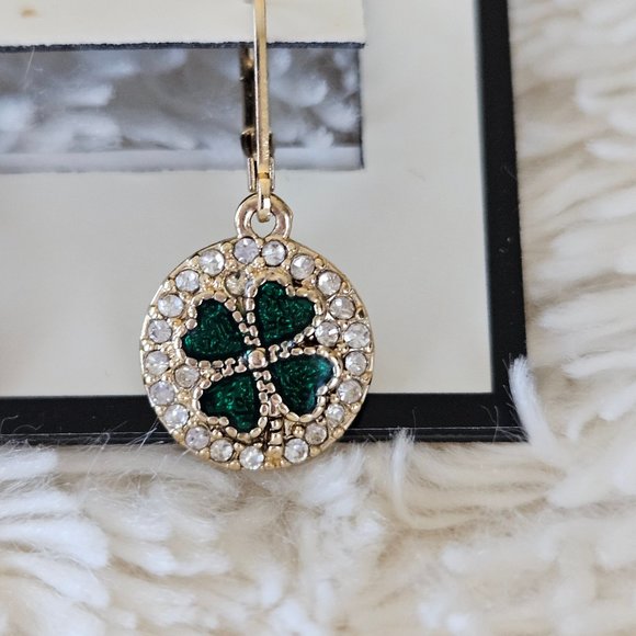 Napier Earrings Shamrock Lucky 1" Green/Rhinestone Charming - Picture 5 of 11